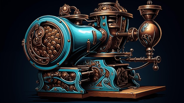 An antique handcranked coffee grinder with ornate detailing Digital concept illustration painting