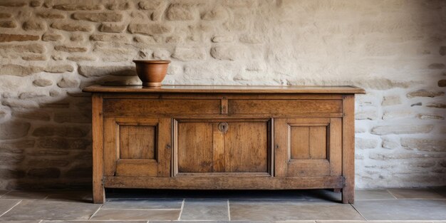 Photo antique handmade oak dresser base on flagstone floor