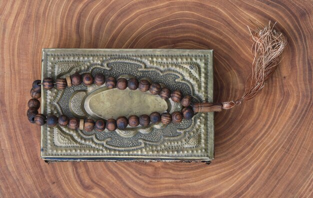 antique HOLY BIBLE on wood background