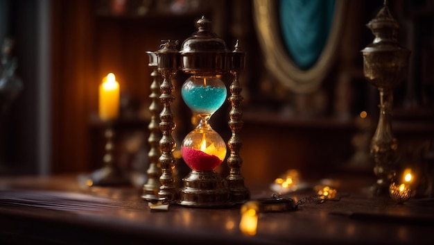 Antique hourglass in the room