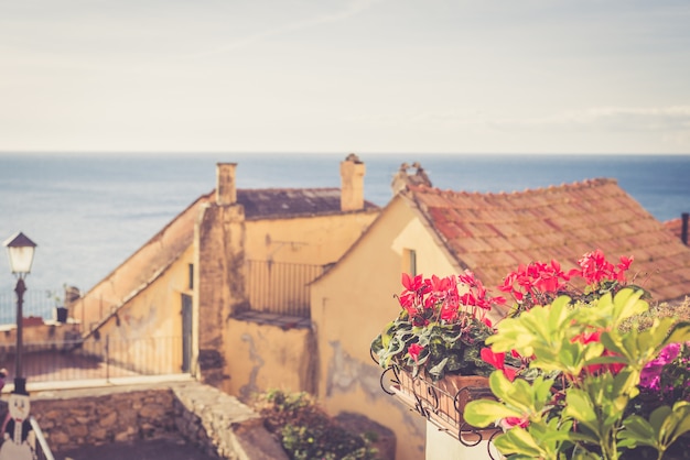 Foto antica casa con fiori