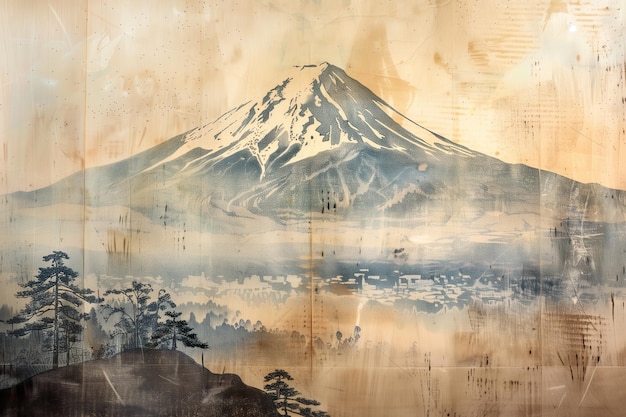 사진 고대 일본 포스터 풍경 일러스트레이션