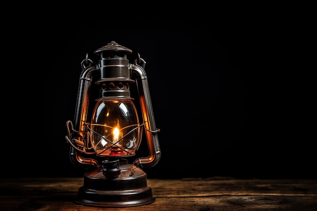 Antique kerosene lamp glowing in the darkness