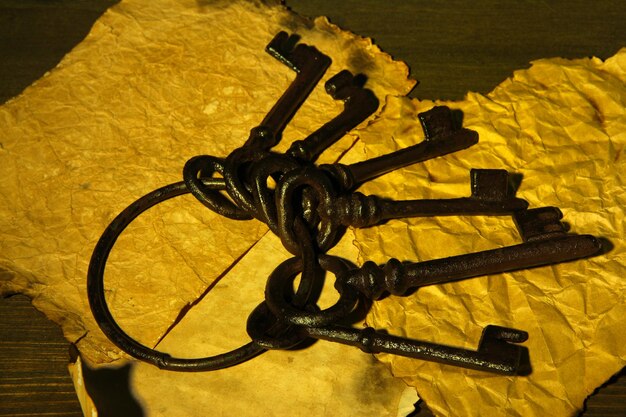 Antique keys on dark background