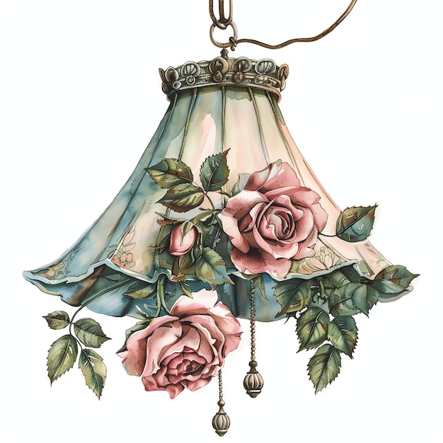 antique lamp shade with pink roses cottagecore simple living