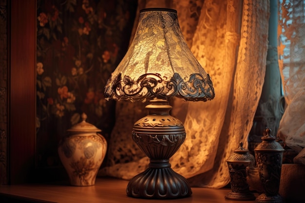 Antique lamp with ornate patterns in soft light created with generative ai