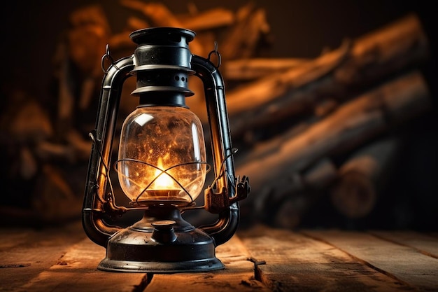 Antique lantern glowing with natural flame light generated