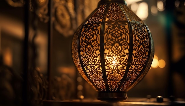 Antique lantern lighting up a dark night generated by AI