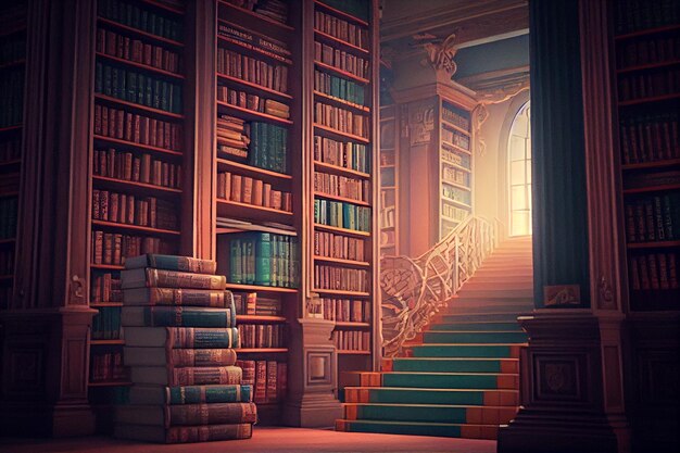 Antique library with many historical books AI generated