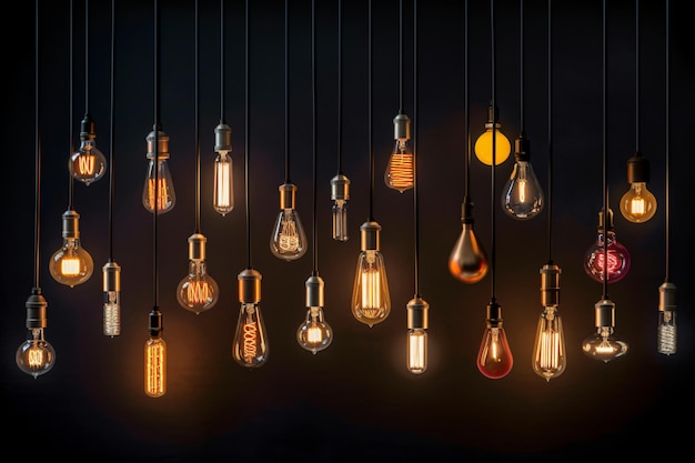 antique light bulbs clipart icon different retro lamps on dark background