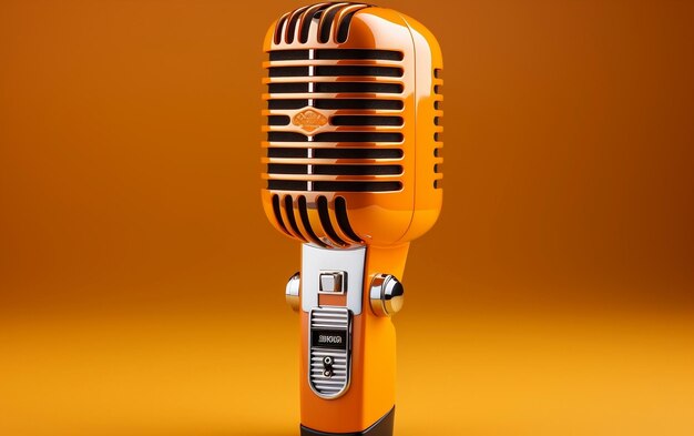 Antique microphone on a vibrant yellow background Generative AI