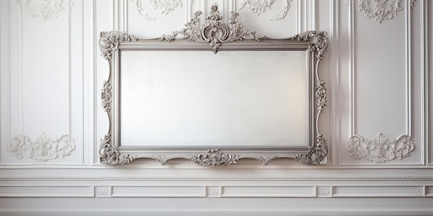 Старинное зеркало в серебряной раме в классическом дизайне.