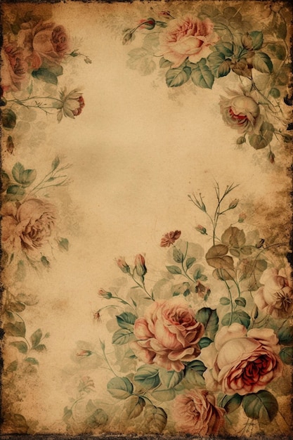 Antique paper with rose frame backdrop created with generative AI