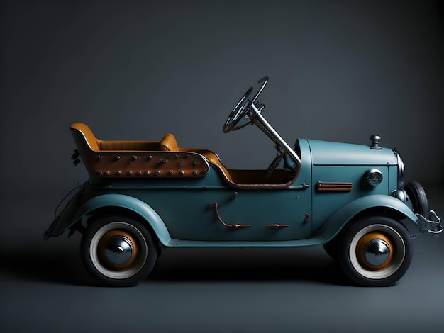 An antique pedal car version of a fancy roadster or touring car Leather seat Generative AI content