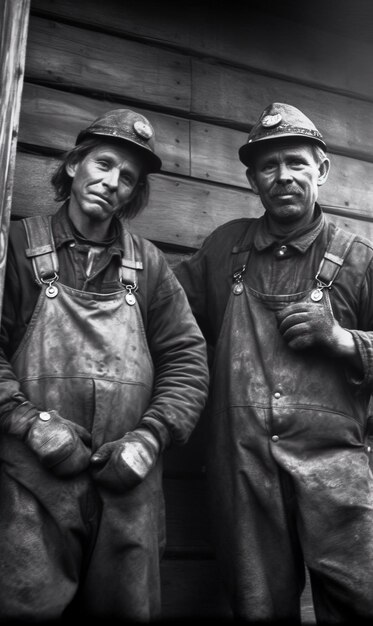 Photo antique photograph of two mining men from the early 20th century