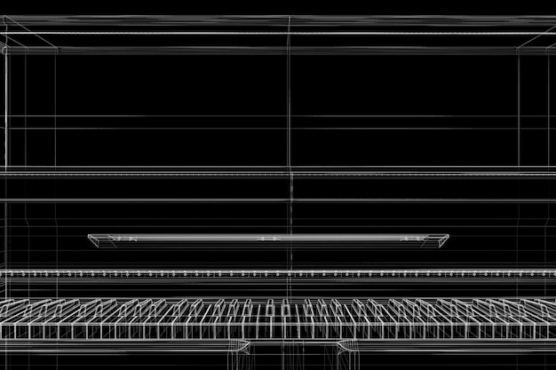 경로가 있는 골동품 피아노, 3D 모델 신체 구조, 와이어 모델