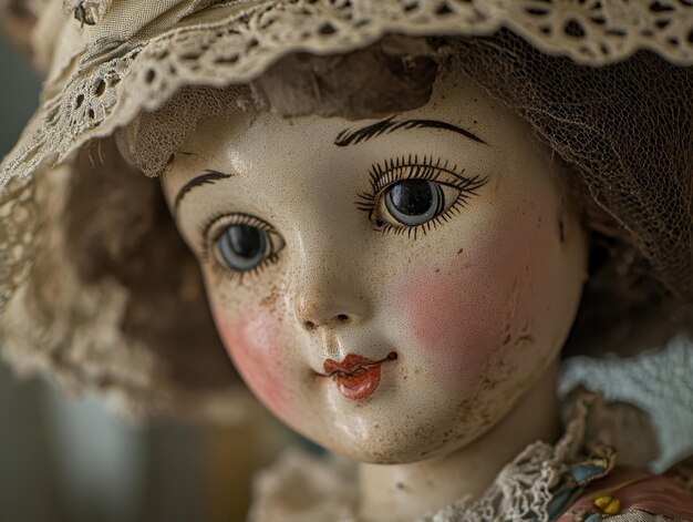 antique porcelain doll with intricate handpainted features and delicate clothing