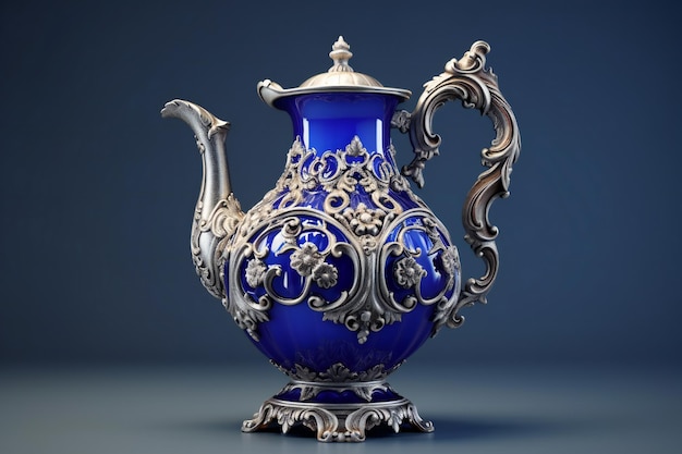 Antique porcelain jug on blue background