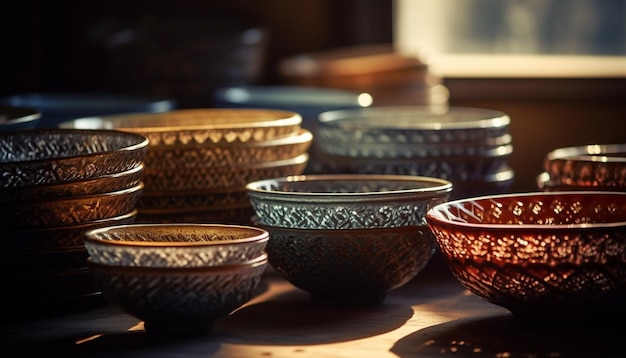 Antique pottery bowl with ornate East Asian pattern generated by AI