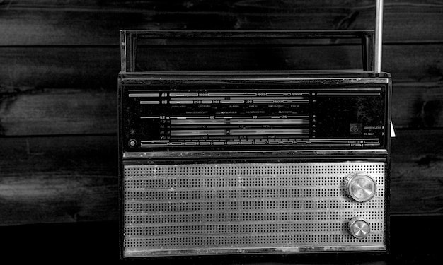 Antique radio on a black