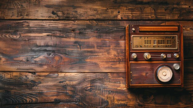 Photo antique radio on wooden wall