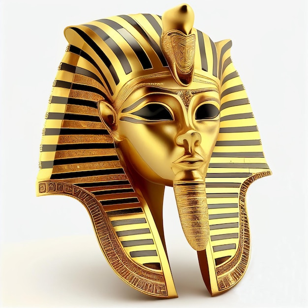 Antique retro gold mask of egyptian pharaoh isolated on white closeup, ancient element