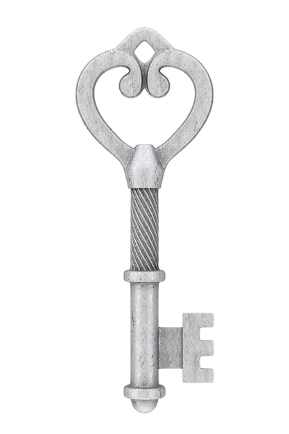 Antique Retro Old Silver Key on a white background. 3d Rendering