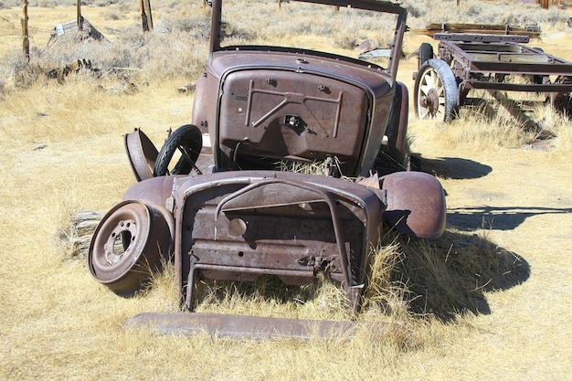 Antique rusted car in Ghost town of Bodie California