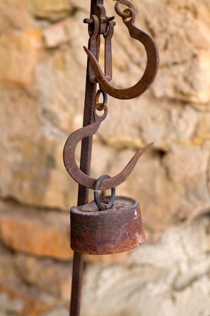 Antique scales rusted iron with weights