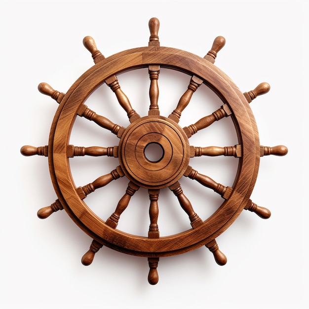 Antique Ship Steering Wheel on white background