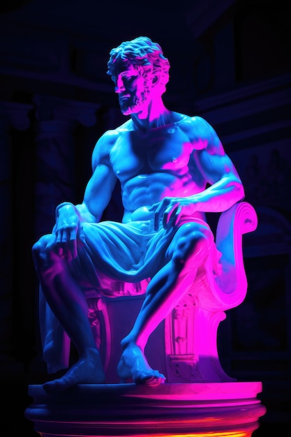 Antique statue in neon light