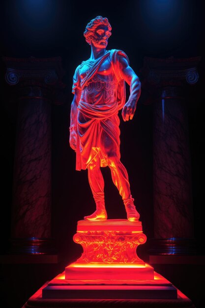 Antique statue in neon light