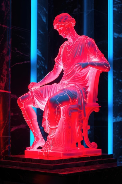 Foto statua antica alla luce al neon