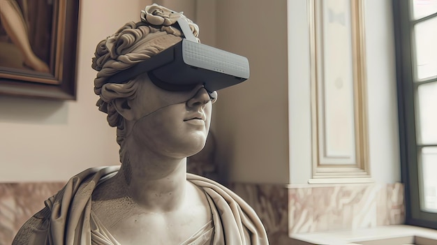 antique statue in vr glasses