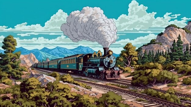 Antique steam locomotive on a heritage railway Fantasy concept Illustration painting