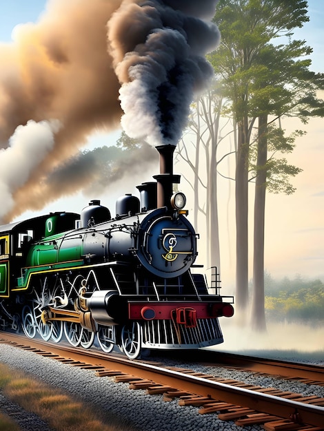 Antique steam locomotive on the railroad Generative AI content