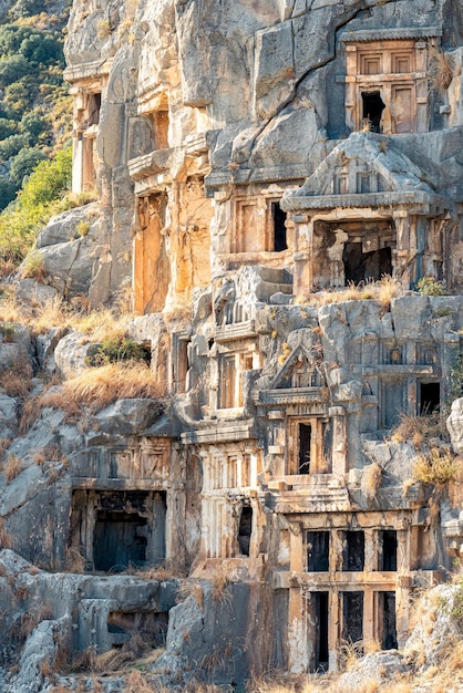 Antique stone-cut tomb on the mountainside in Myra Lycian (Demre, Turkey)