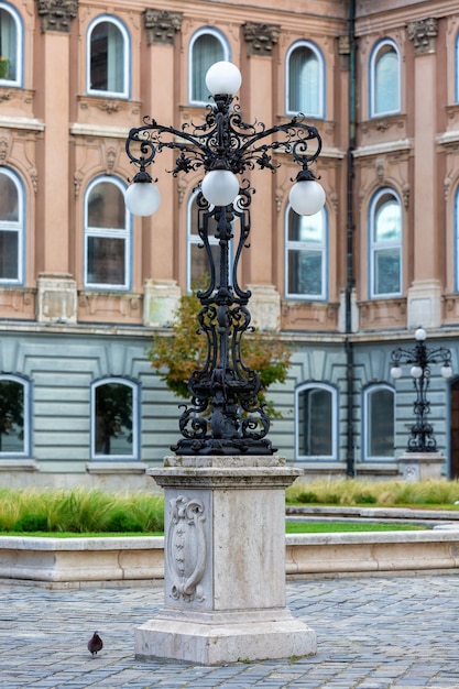 Antique street lamp on the territory of the Buda Castle