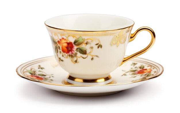 Photo antique tea cup and saucer on white background