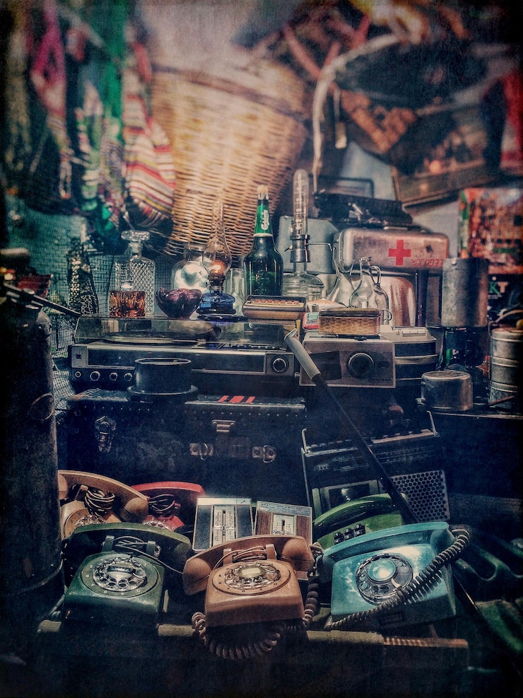 Photo antique telephones in store