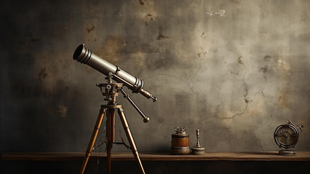 Photo antique telescope and grey wall