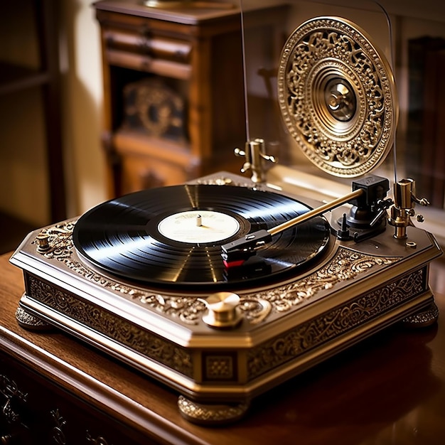 Antique turntable modern stereo timeless musical elegance generated by ai
