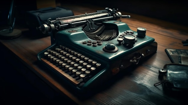 Antique typewriter on a wooden table Generative Ai