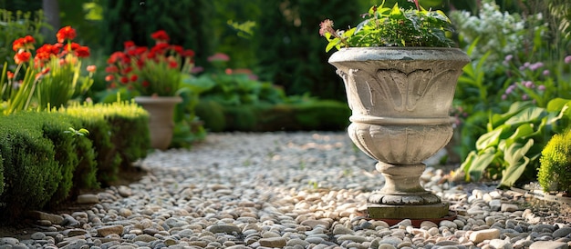 Antique white stone vase in an outdoor setting