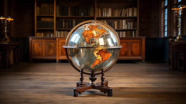 Antique Wonder Discovering the Rich History of a Large Vintage Globe in a Library Generative AI