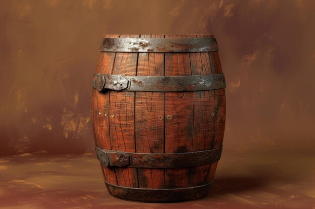 Antique wooden barrel on brown background