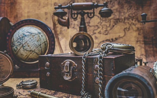 Antique Wooden Chest And Old Collection