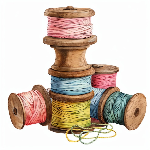 antique wooden spools with colorful threads cottagecore simple living