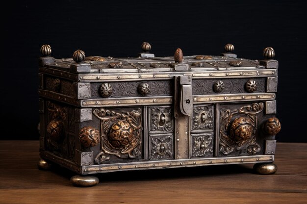 Antique wooden with intricate metalwork created with generative ai