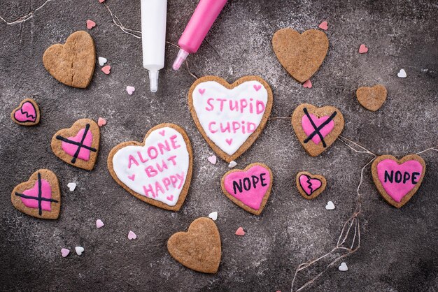 Antivalentine day concept cookies alone but happy